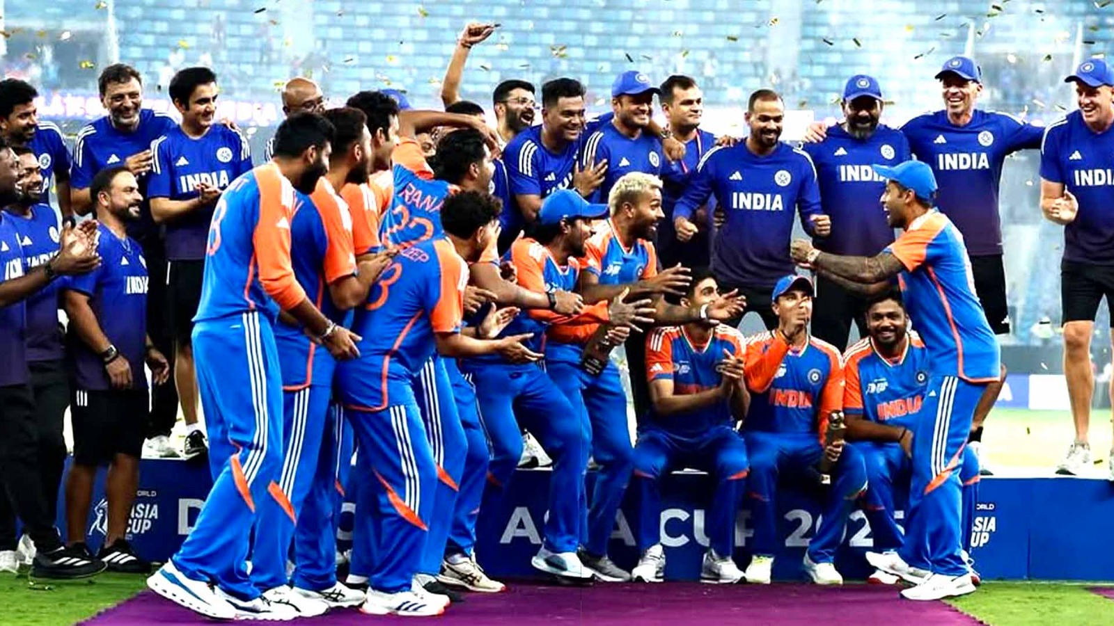 asia cup indian team celebrates without trophy pakistan nakvi face embarrassment