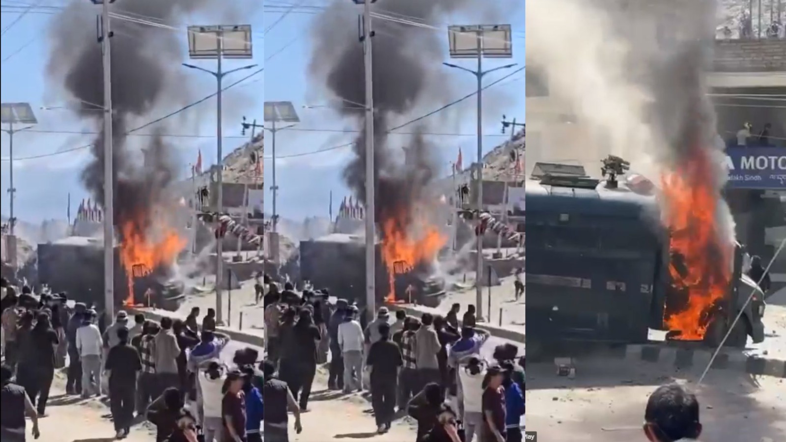 leh student protest turns violent demand for full statehood crpf vehicle torched