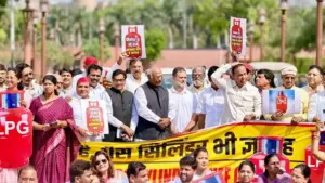LPG सिलेंडर की कमी पर संसद में हंगामा, राहुल गांधी समेत विपक्ष का विरोध प्रदर्शन