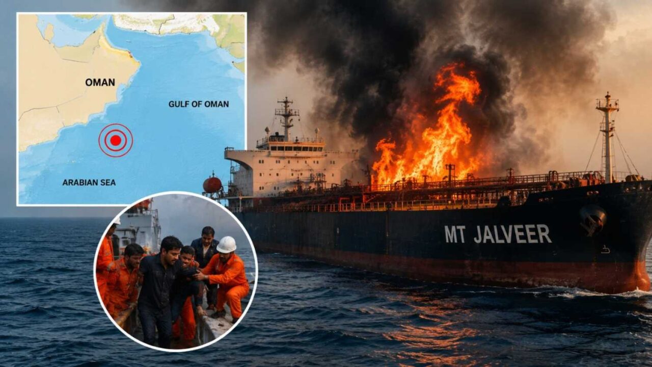 another attack in omani waters fire breaks out on mt jalveer indian crew in distress third major incident in 72 hours