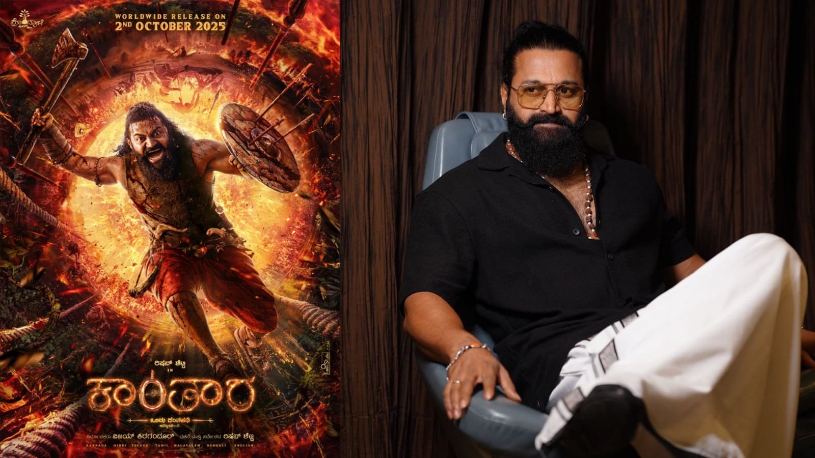 rishab shetty roars the wild echoes in new poster of kantara chapter 1