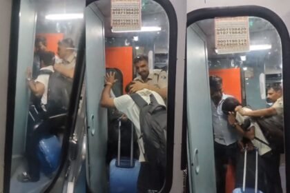 httpspntv.inuncategorizedrpf jawan trying to throw a passenger off a moving train travelling without ticket video goes viral2847222082025