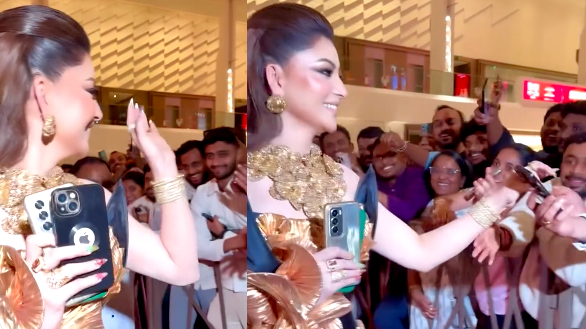 Urvashi Rautela snatches mobile phone of fans requesting for selfies
