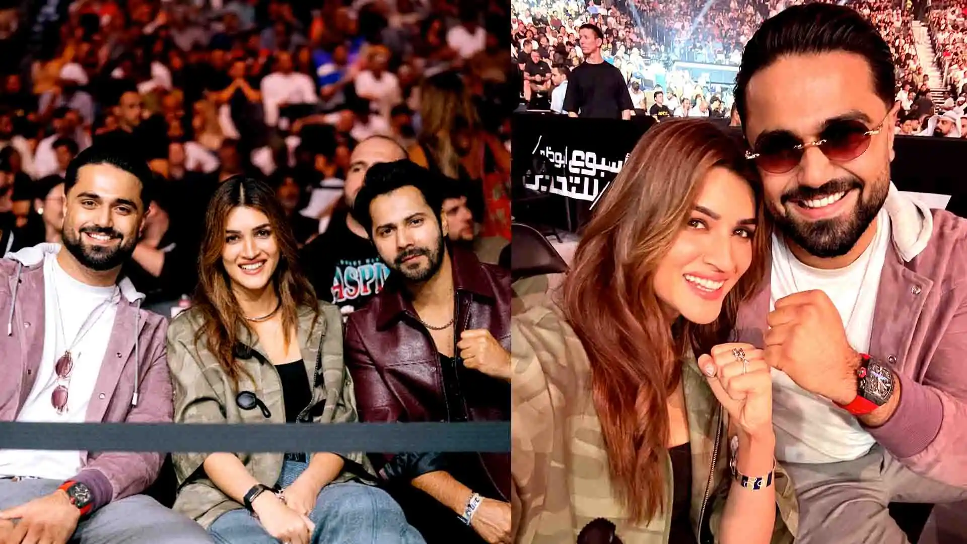 kriti sanon attends ufc 321 with rumoured boyfriend kabir bahia varun dhawan joins them