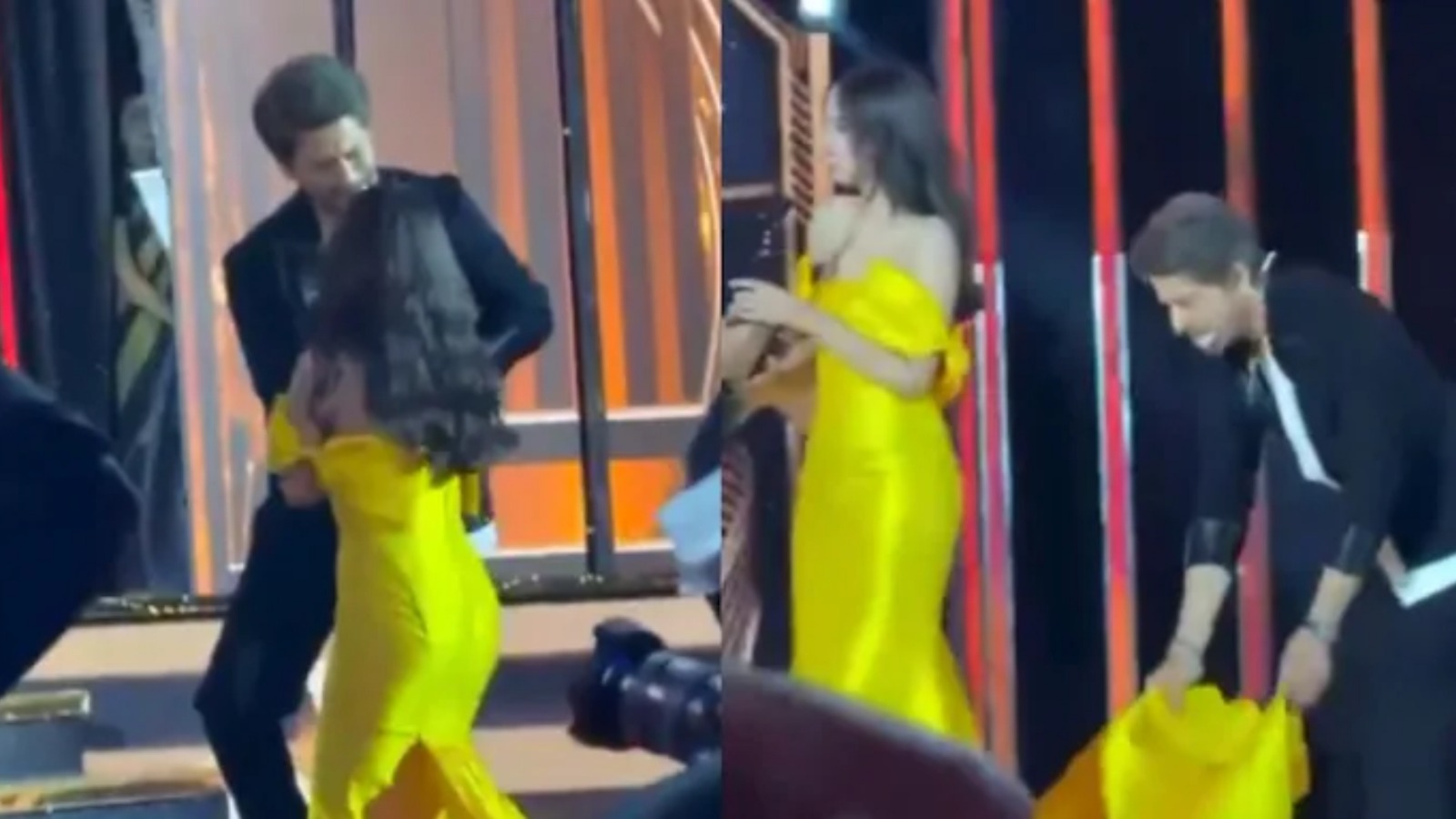 shah rukh khan shows his gentleman side saves nitanshi from falling on stage