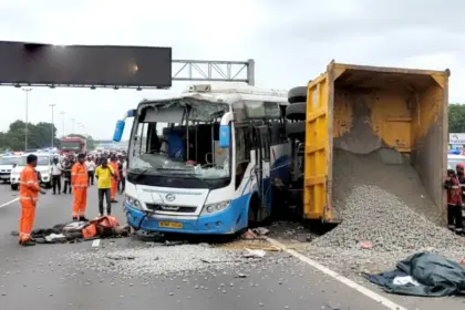 telangana bus dumper accident 20 dead cm expresses grief