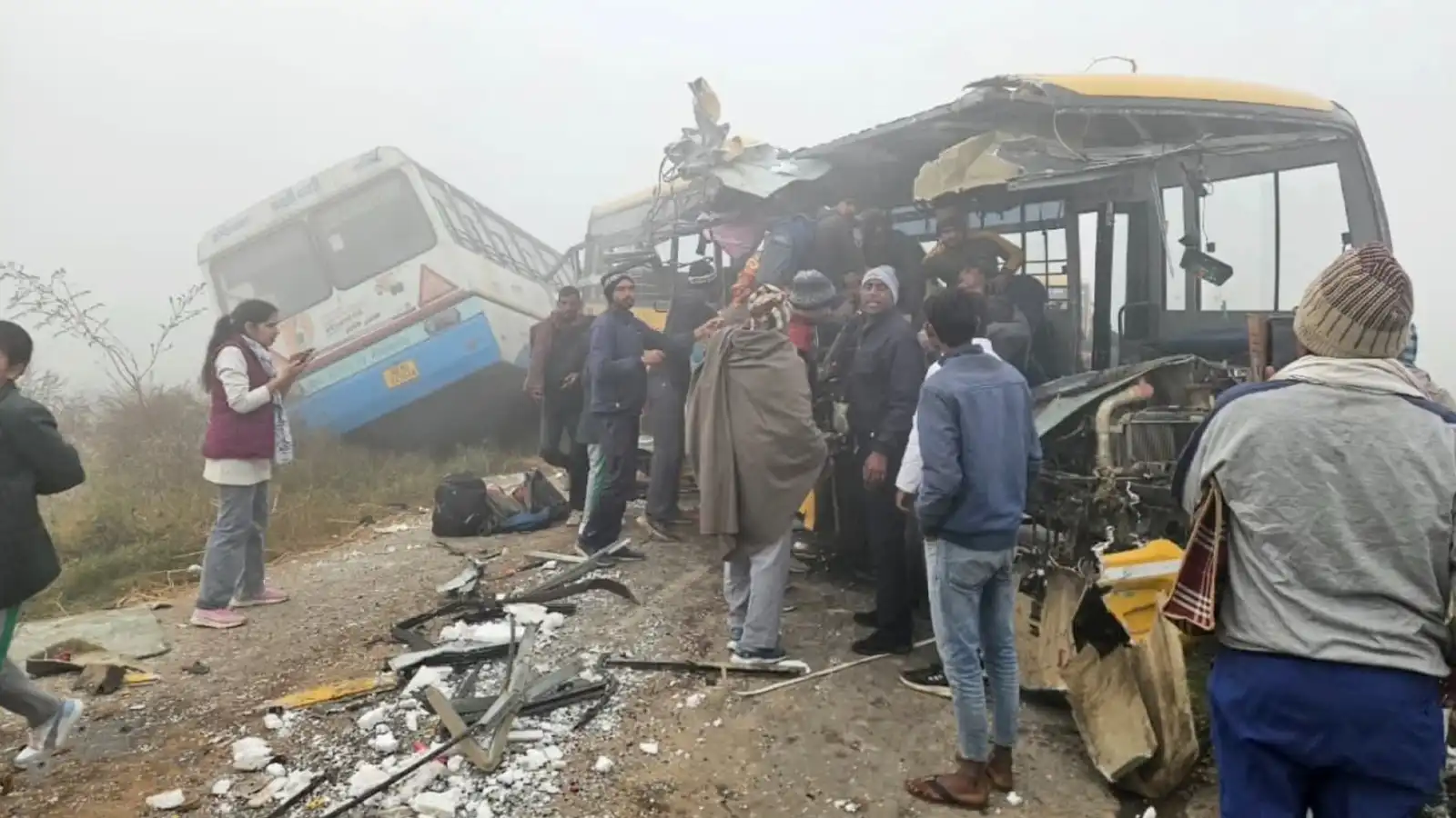 haryana charkhi dadri fatal road accident fog 1 student dead 18 injured