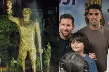 lionel messi inaugurates 70 feet statue shah rukh khan welcomes in style