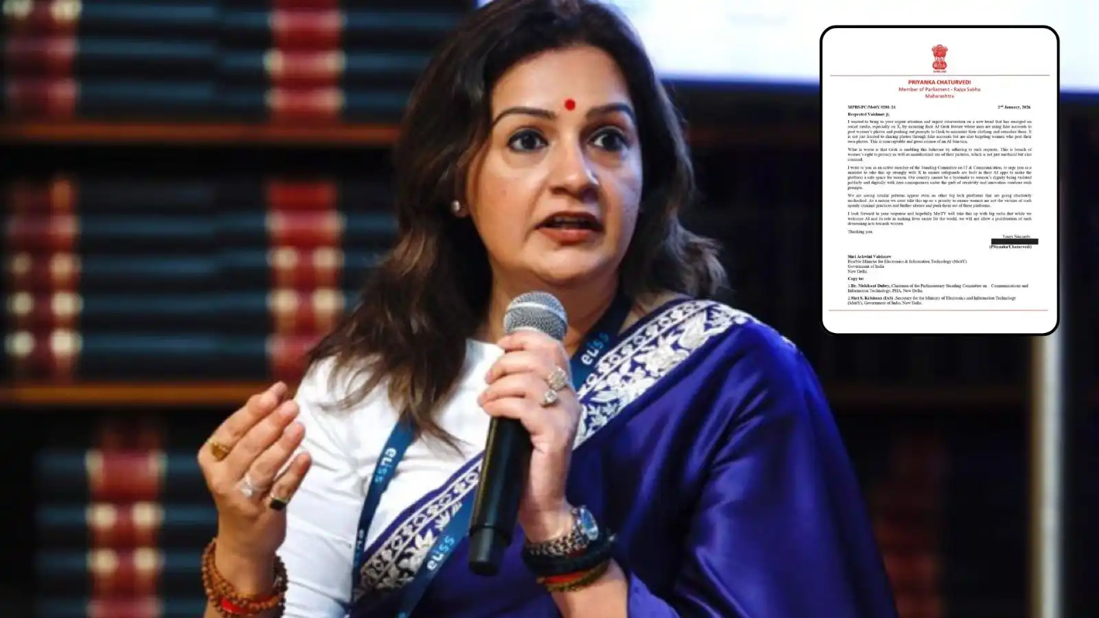 Men misusing Grok AI to sexualise womens pic Priyanka Chaturvedi writes to Ashwini Vaishnaw