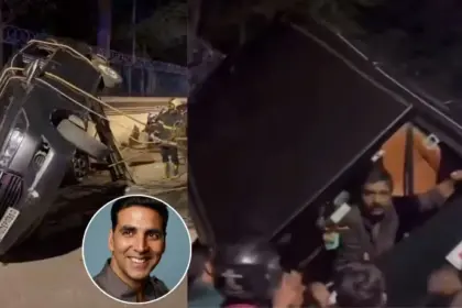 akshay kumars convoy car involved in accident in mumbai video of overturned car goes viral