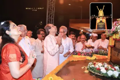 mumbai dharamshala marathi identity threat uddhav faction targets bjp on bal thackeray 100th birth anniversary