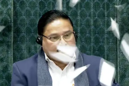 lok sabha 8 mps suspended paper throwing ruckus