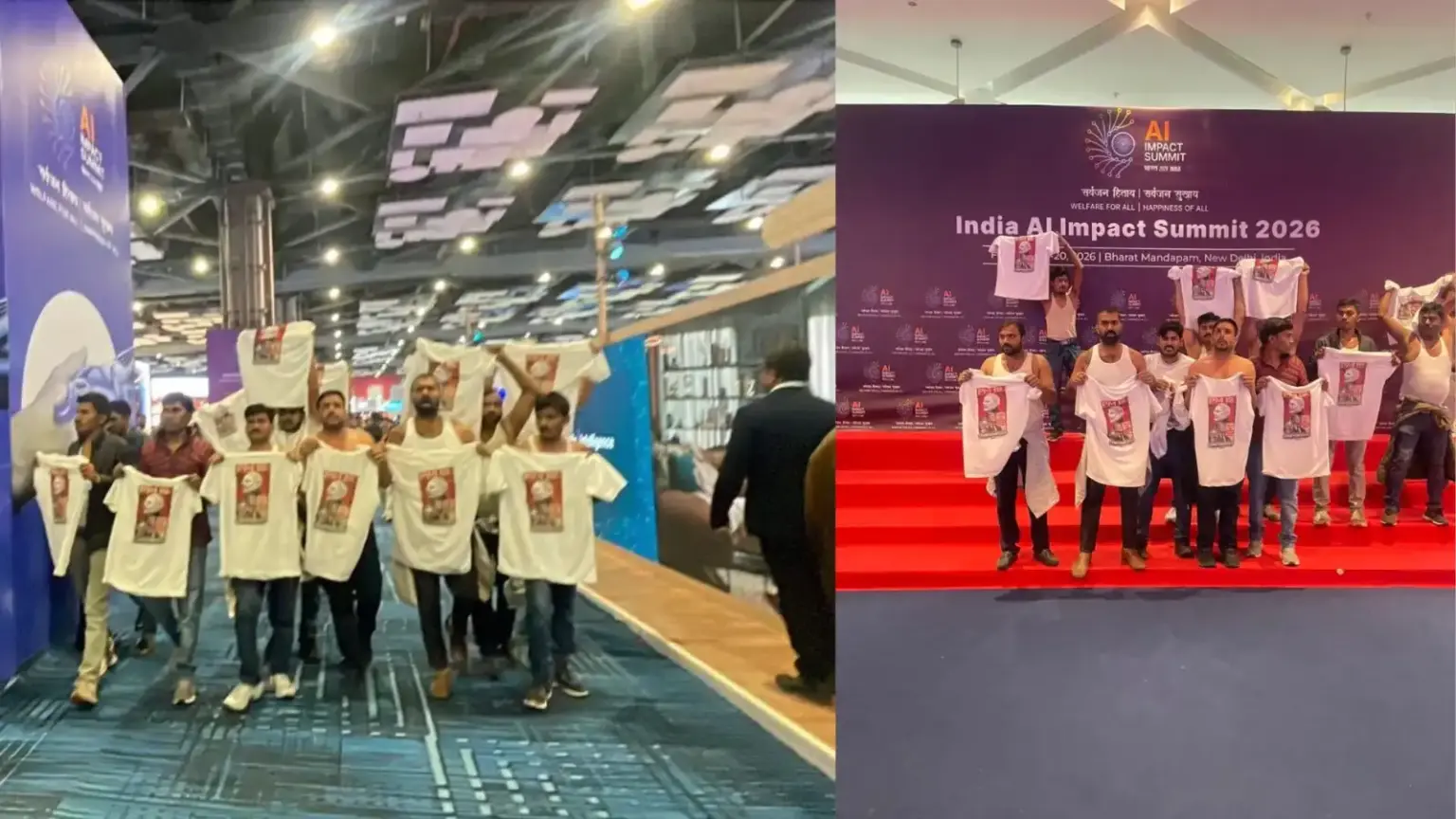 youth congress strips to protest during ai summit at bharat mandapam bjp calls it an attempt to defame