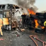 andhra pradesh bus truck accident 13 burnt alive many injured