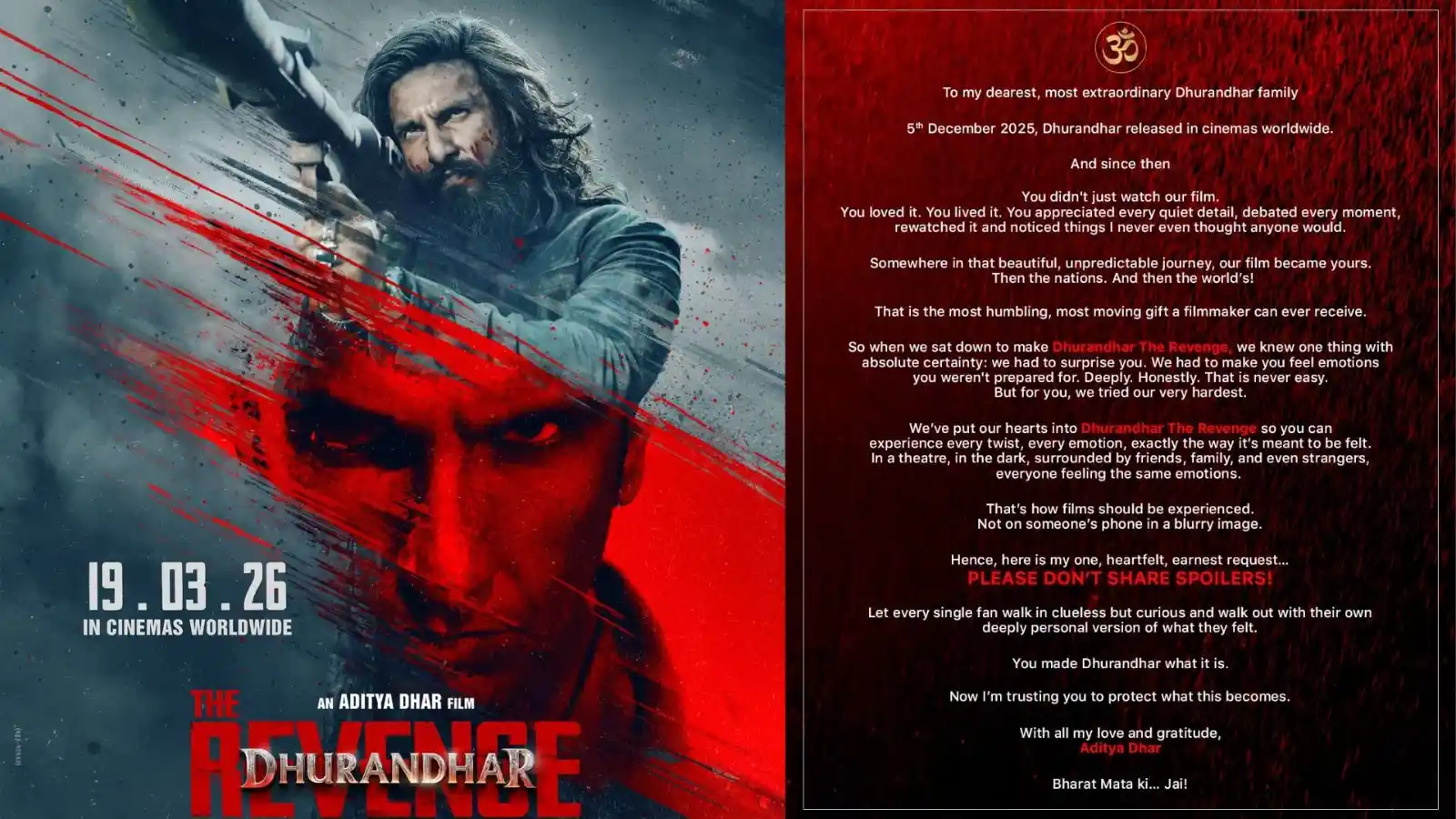 'स्पॉइलेर्स से बचे, सिनेमाघरों में है असली अनुभव', ‘Dhurandhar: The Revenge’ से पहले डायरेक्टर आदित्य धर ने फैंस से की खास अपील avoid spoilers the real experience is in theatres says director aditya dhar ahead of dhurandhar the revenge makes a special appeal to fans