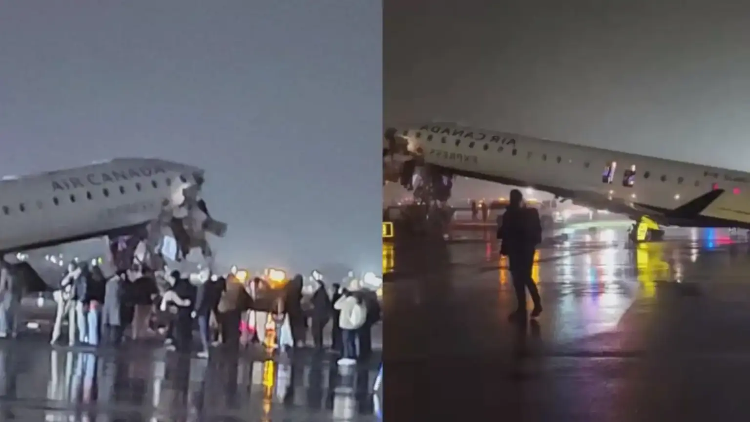 major mishap at new yorks laguardia airport as air canada plane collides with fire truck on runway several injured