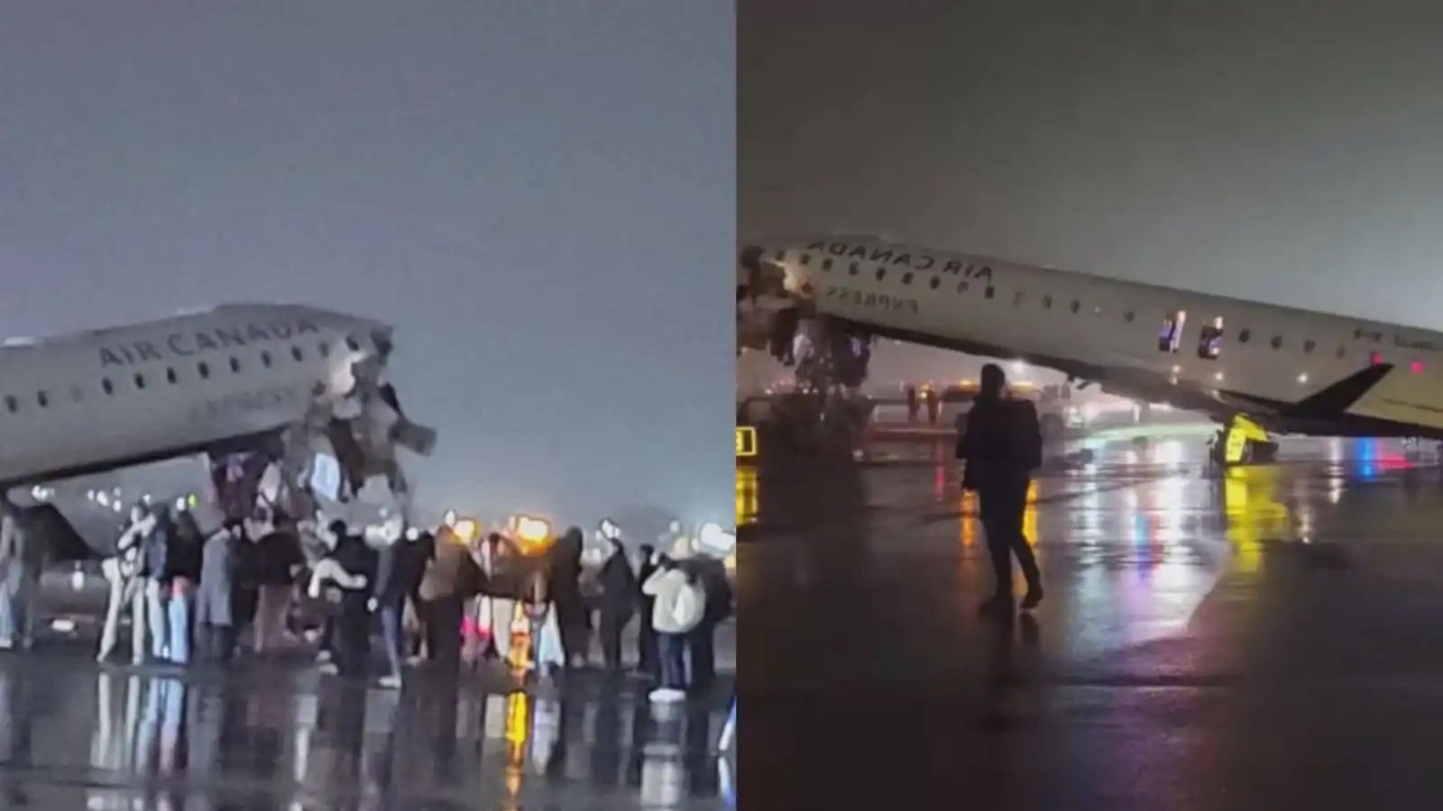 major mishap at new yorks laguardia airport as air canada plane collides with fire truck on runway several injured