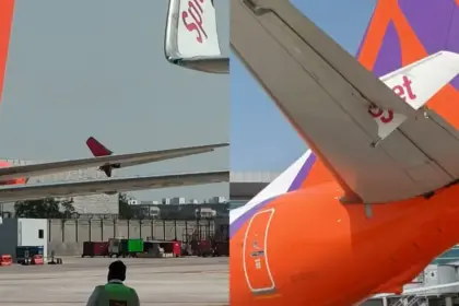 major plane accident averted at delhi airport two aircraft collide during taxiing