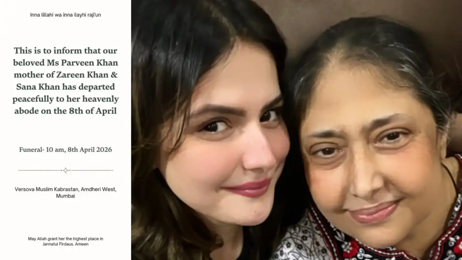 mourning at zareen khans home actresss mother passes away
