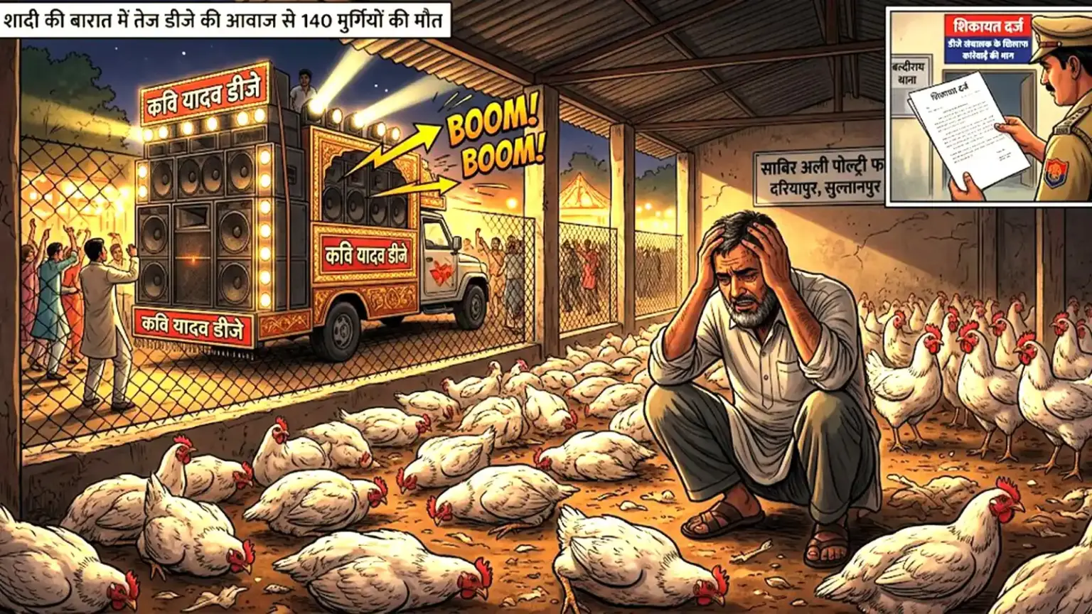 sultanpur dj noise 140 chickens death poultry farm case