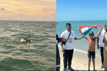 7 year old swimmer ishank singh crosses two countries in just 10 hours sets world record from ranchi