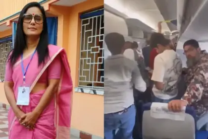 chaos over slogans against mahua moitra on flight tmc mp releases video and demands action