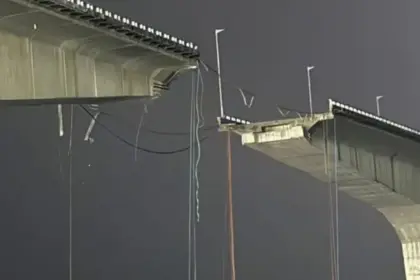 major accident averted in bhagalpur as part of vikramshila setu falls into the ganga vehicles get stranded on the bridge