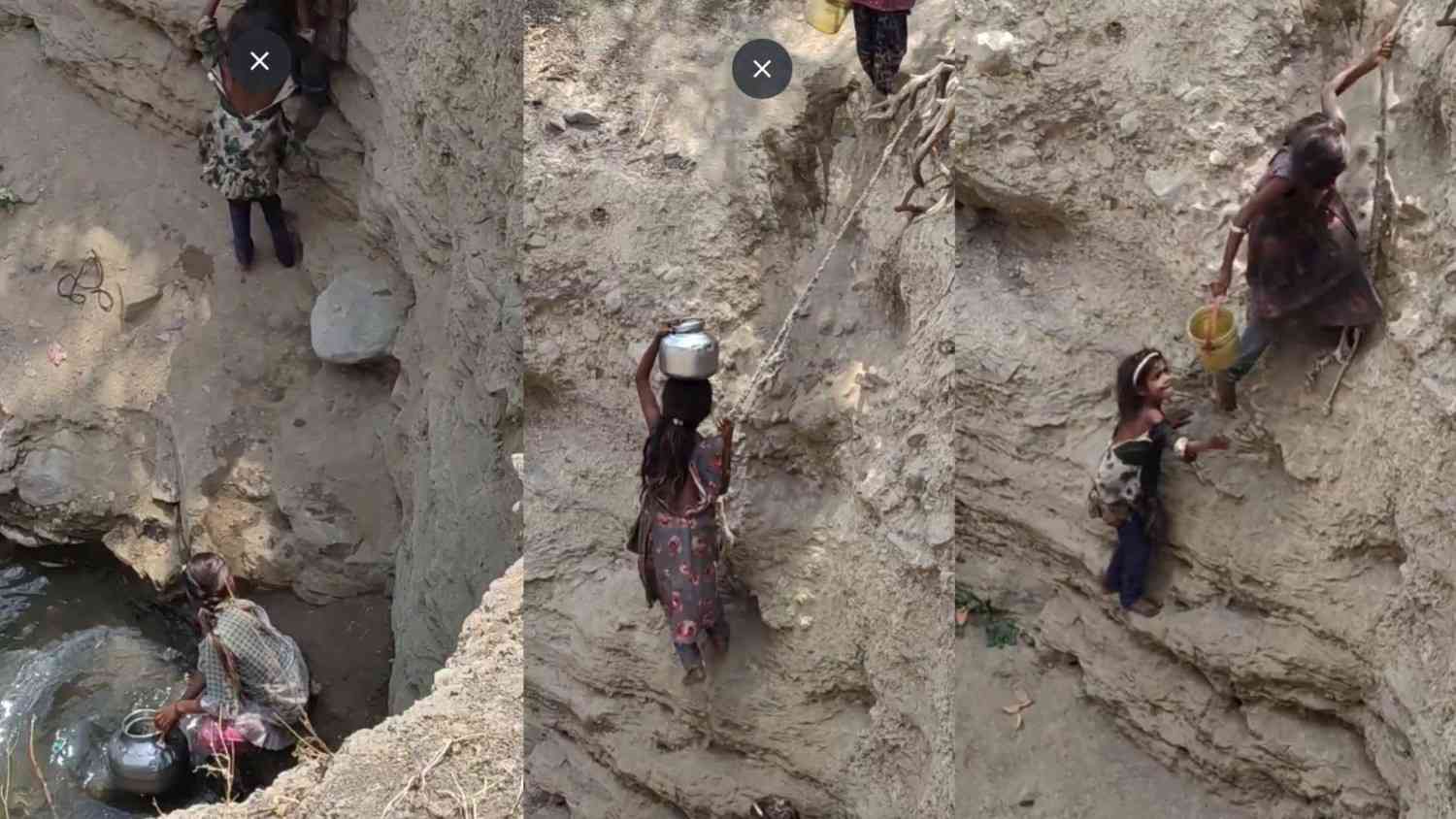 painful struggle in scorching heat young girls seen risking their lives to fetch water video goes viral on social media