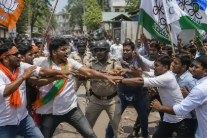 south 24 parganas repoll violence tmc bjp clash west bengal