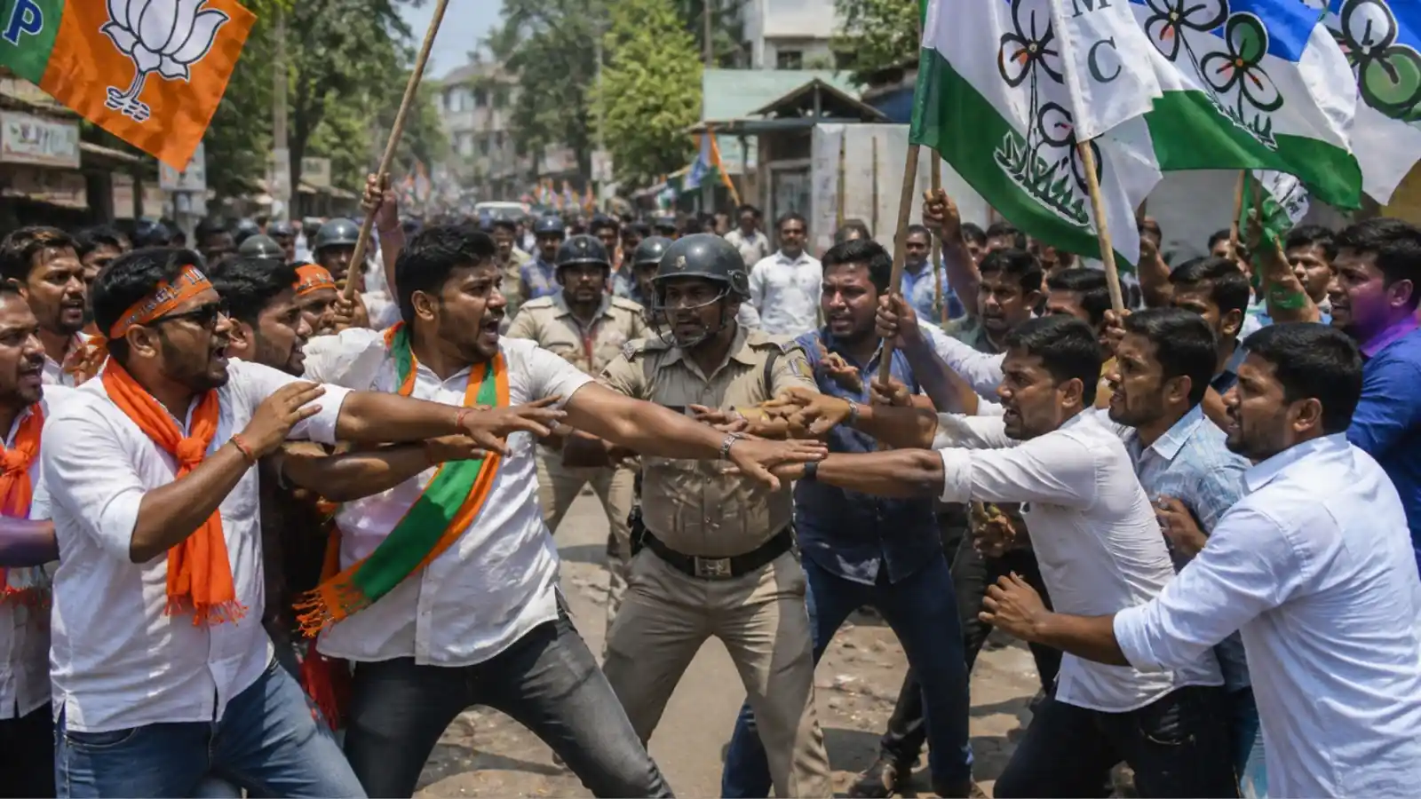 south 24 parganas repoll violence tmc bjp clash west bengal