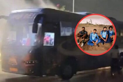 gujarat titans bus catches fire after ipl final players evacuated safely